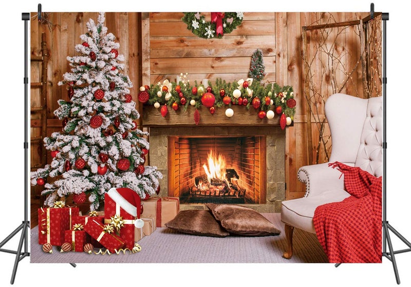 LTLYH 7x5ft Christmas Fireplace Backdrop with Tree and Gifts â€“ Rustic Winter Holiday Background for Photography, Xmas Party Decoration, Indoor Cozy Scene Banner 111 - Image 2